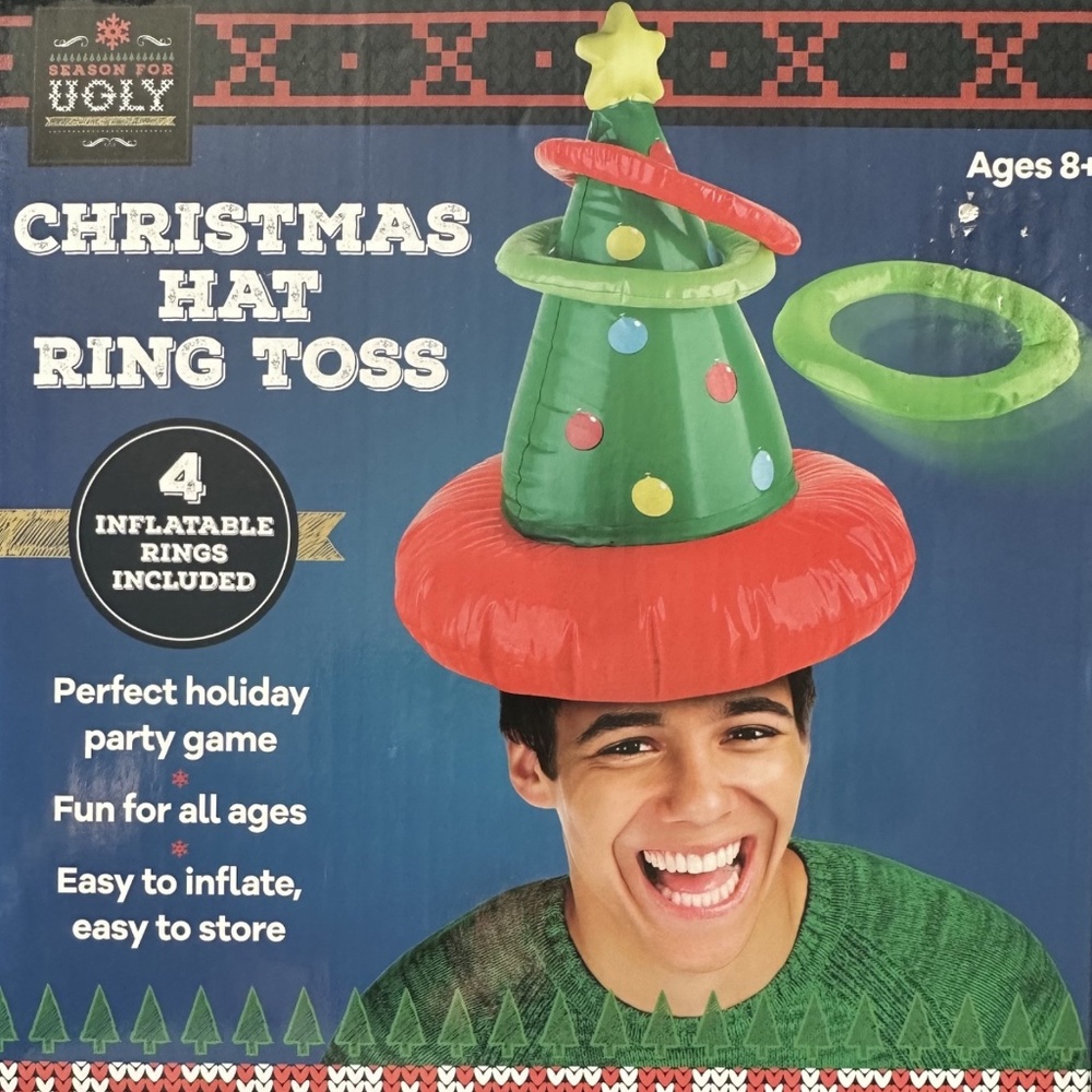 Inflatable Santa Hat Ring Toss Game - Adult Christmas Drinking Game